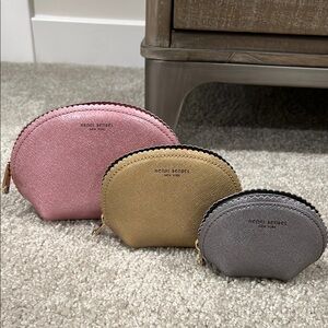 Henri Bendel Trio Cosmetic Bag Set in Pink, Gold, and Gray